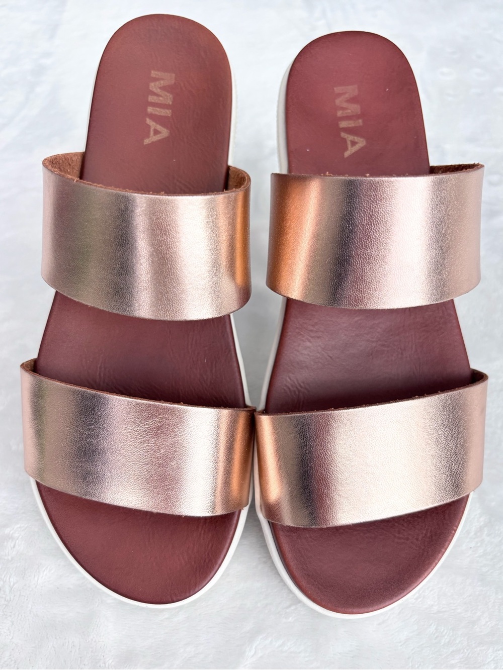 MIA Saige Rose Gold Double Band Platform Slide Sandal--EUC--7.5
